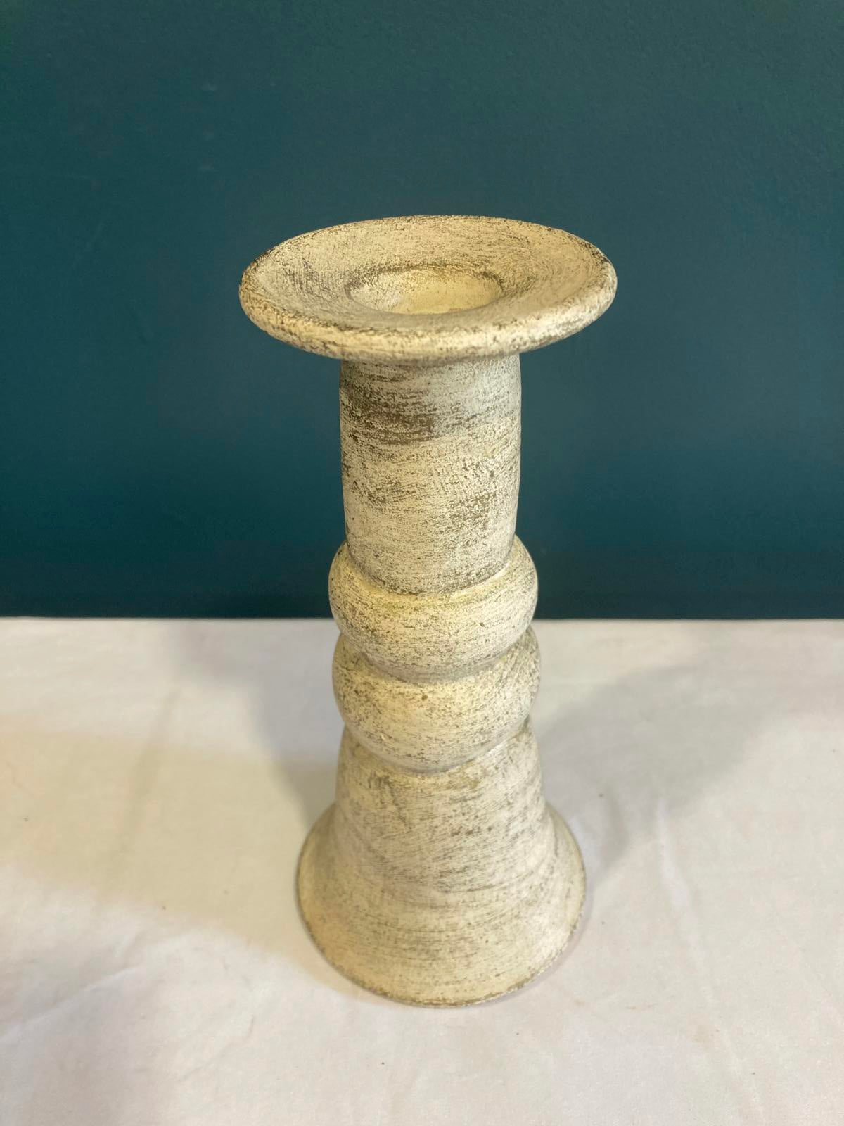 Vintage Rustic Whitewashed Ceramic Candle Holder