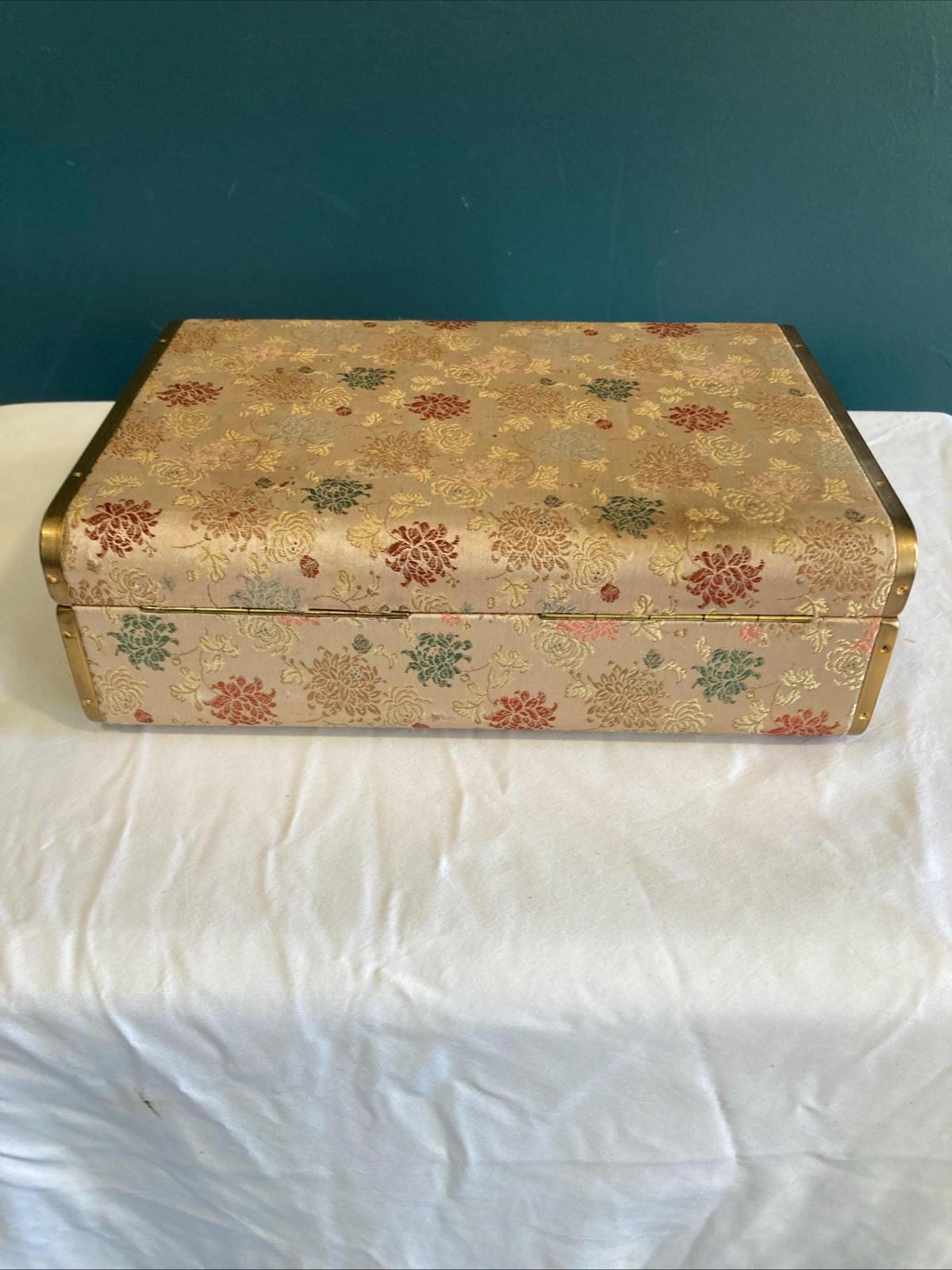 2-Tier Vintage Farrington Jewelry Box | Silk Floral Exterior & Embossed Gold Sides | Vintage Finds