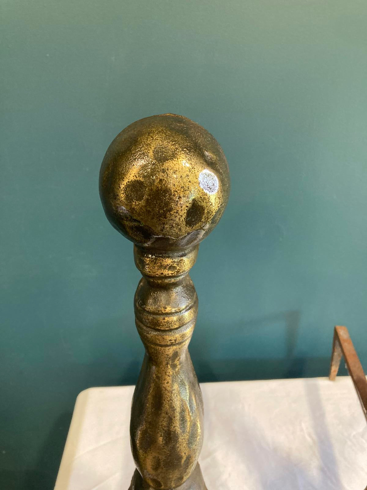 Pair of Vintage Brass and Cast Iron Andirons