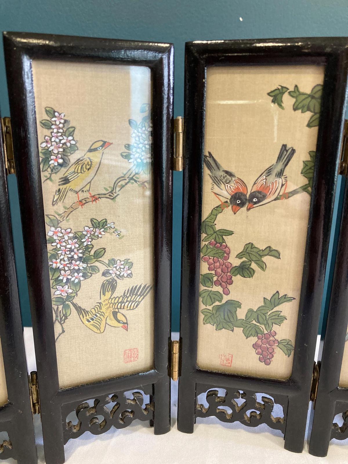 Vintage Small Asian Folding Table Top Hand Painted Screen
