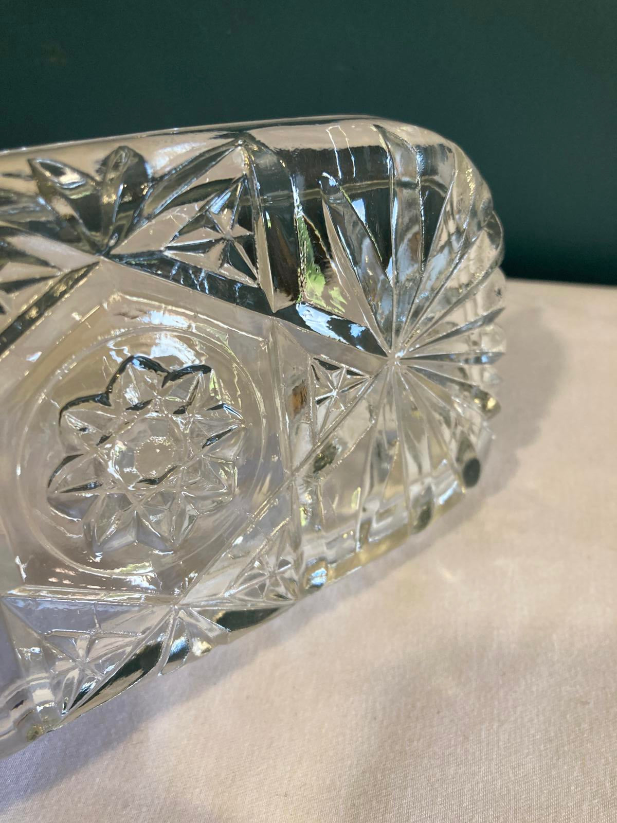 Vintage Pressed Glass Butter Dish with Starburst Design