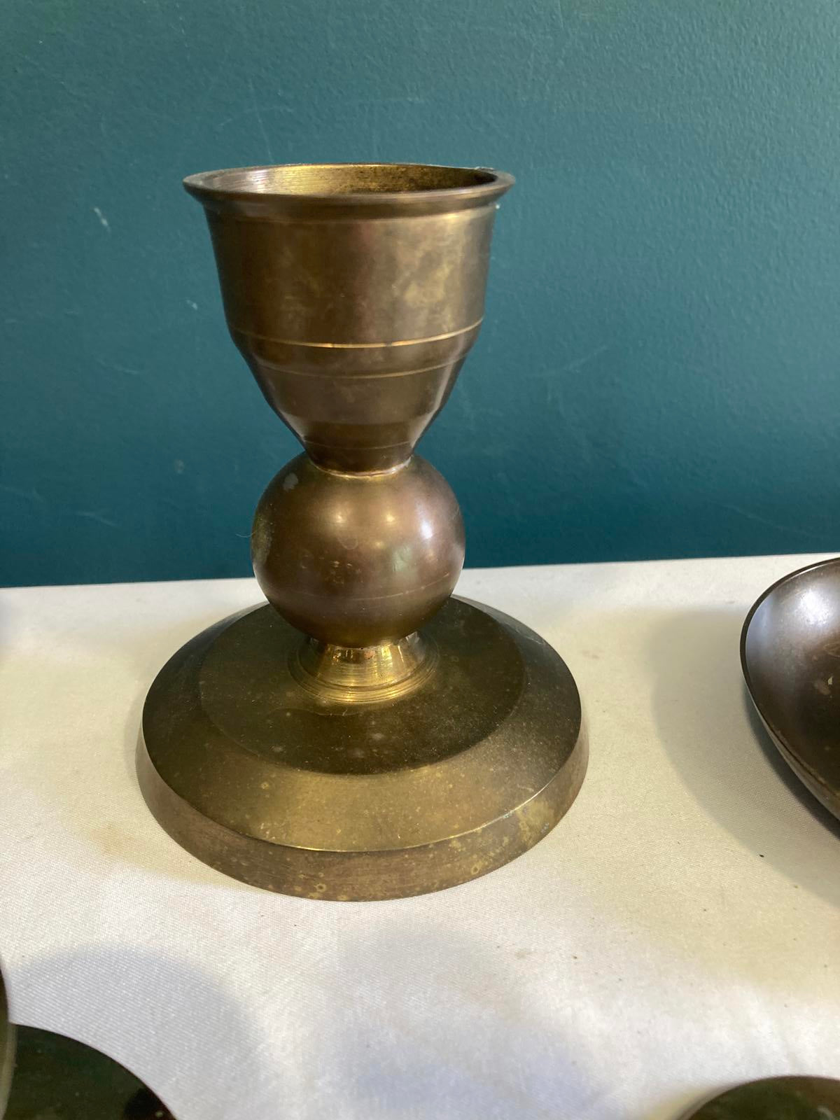 MIdcentury Brass Candlestick Holders – Mismatched Set of 5