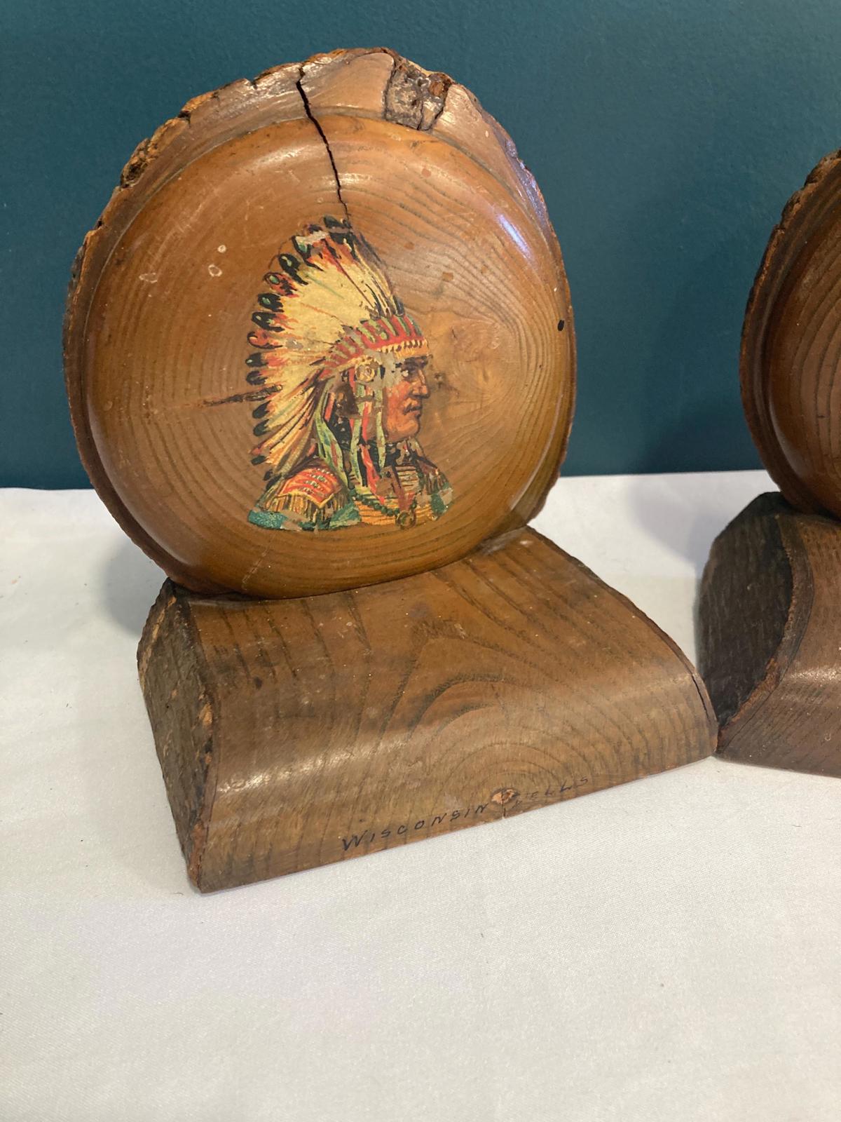 Antique Native American Live Edge Wood Bookends, set of 2