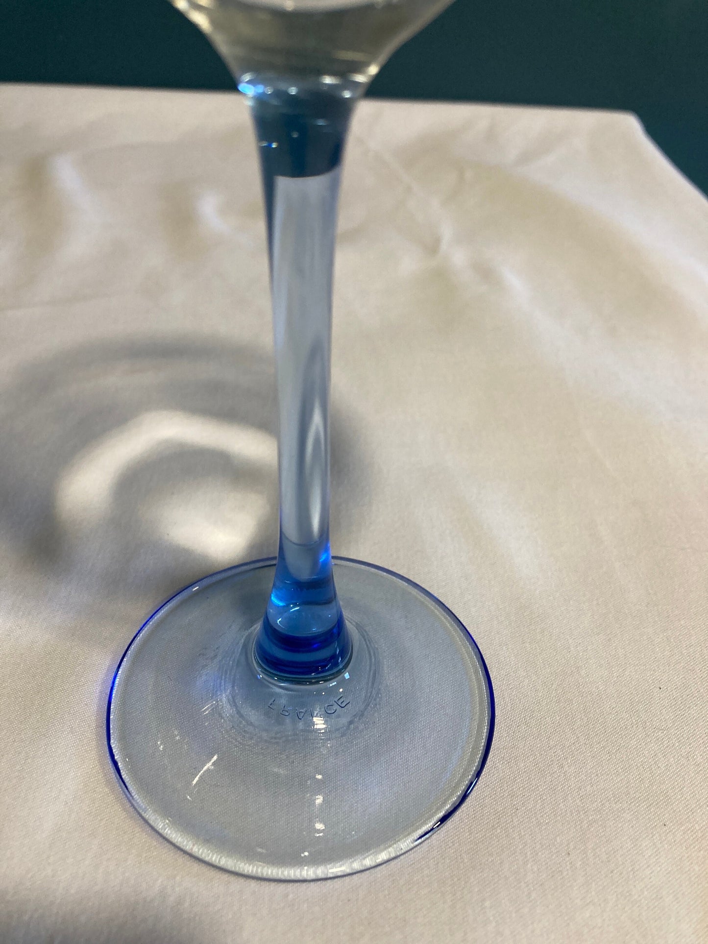 Vintage Light Blue Stem French Wine Glasses, Set of 4