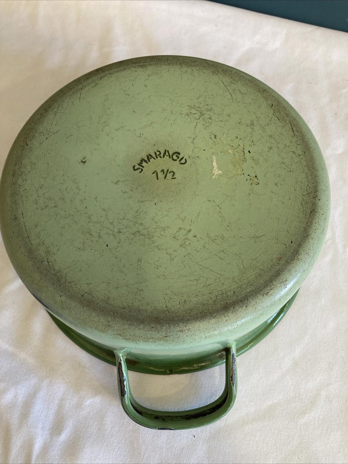 Rare Vintage Smaragd Green Enamel Pot Austrian Kitchen Cookware