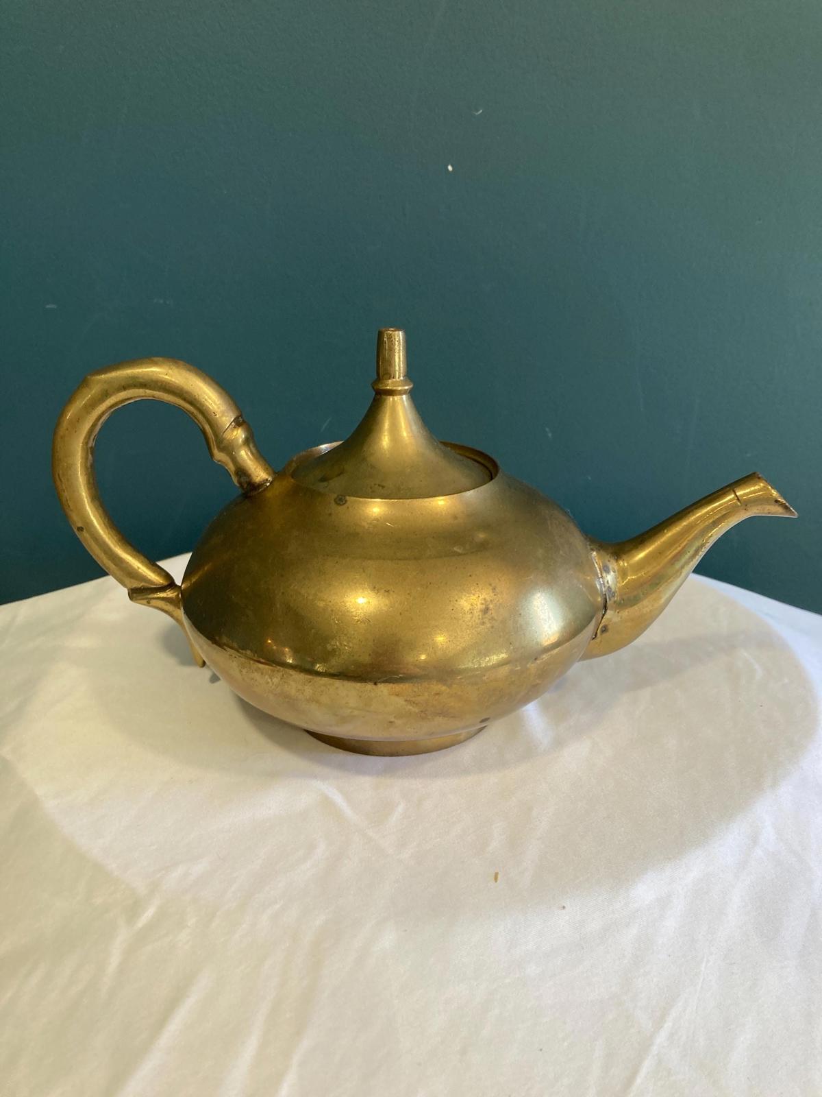 Mid-Century Brass Teapot with Lid