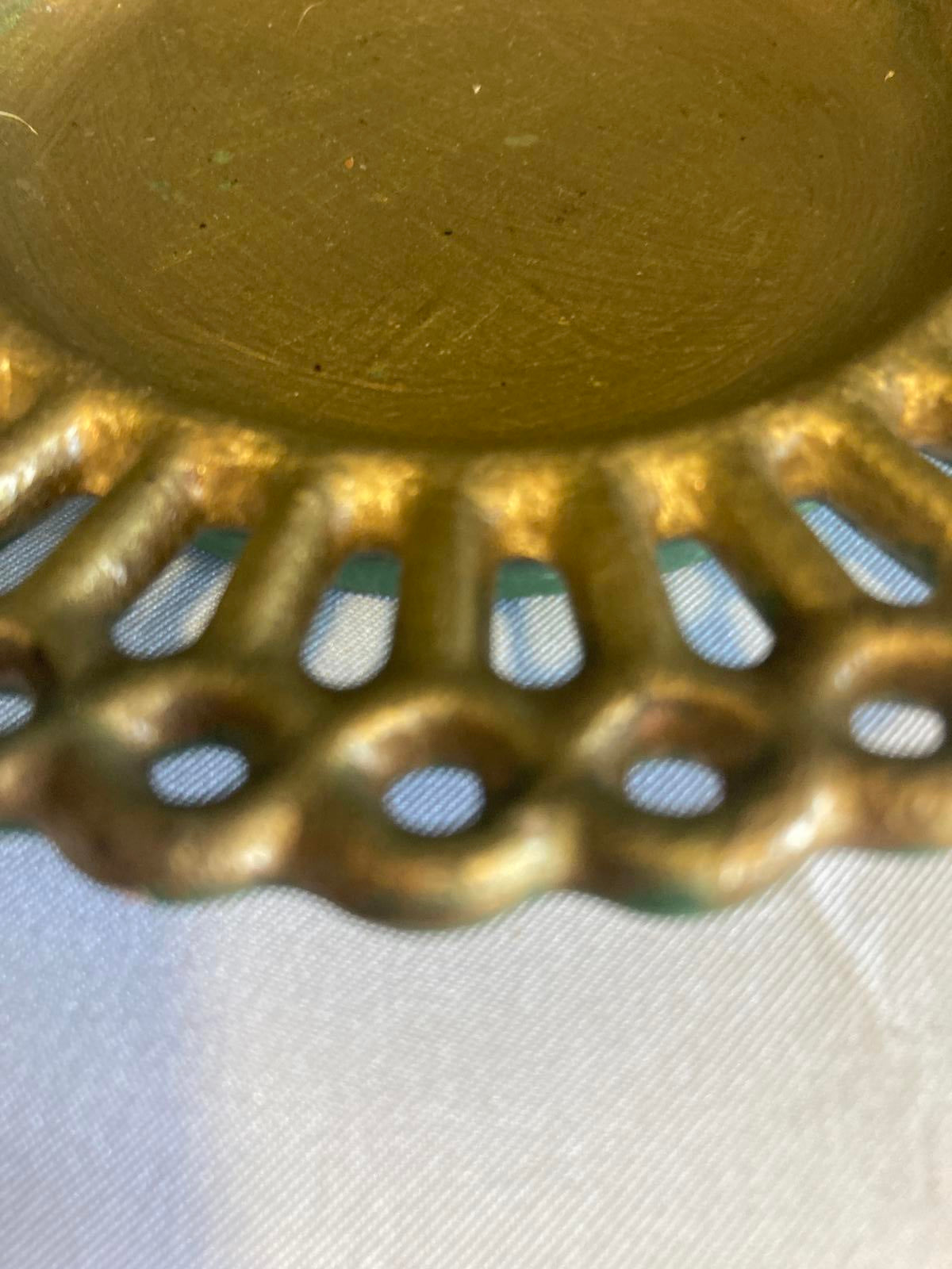 Vintage Gold Ceramic Candleholder with Pierced Edges