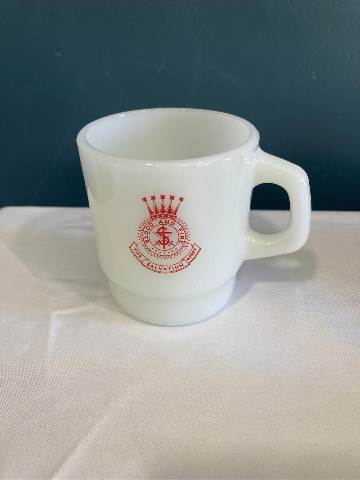 Midcentury Salvation Army Milk Glass Mug Anchor Hocking Made in USA