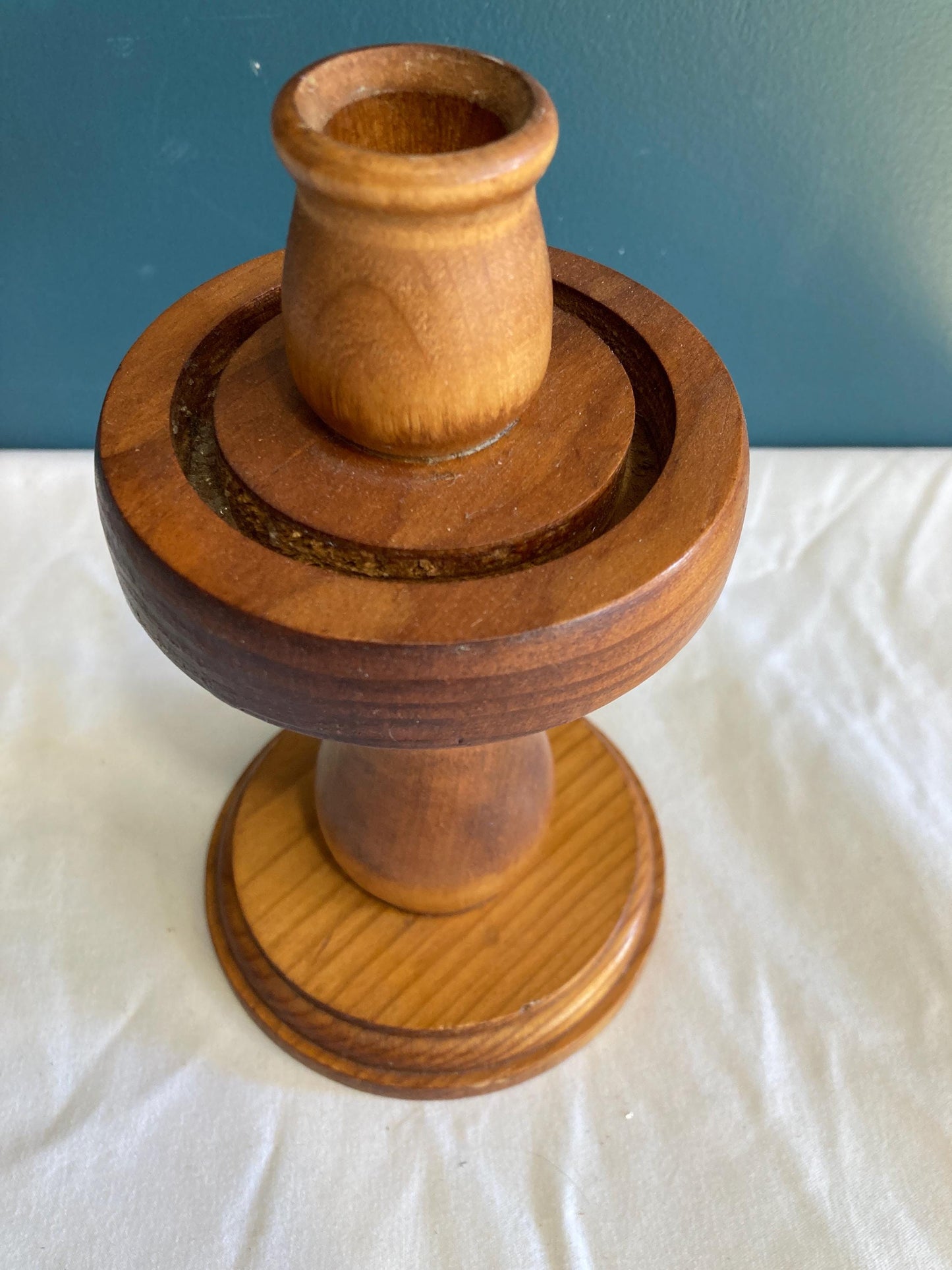 Vintage Solid Wood Pedestal Candle Holder Stand