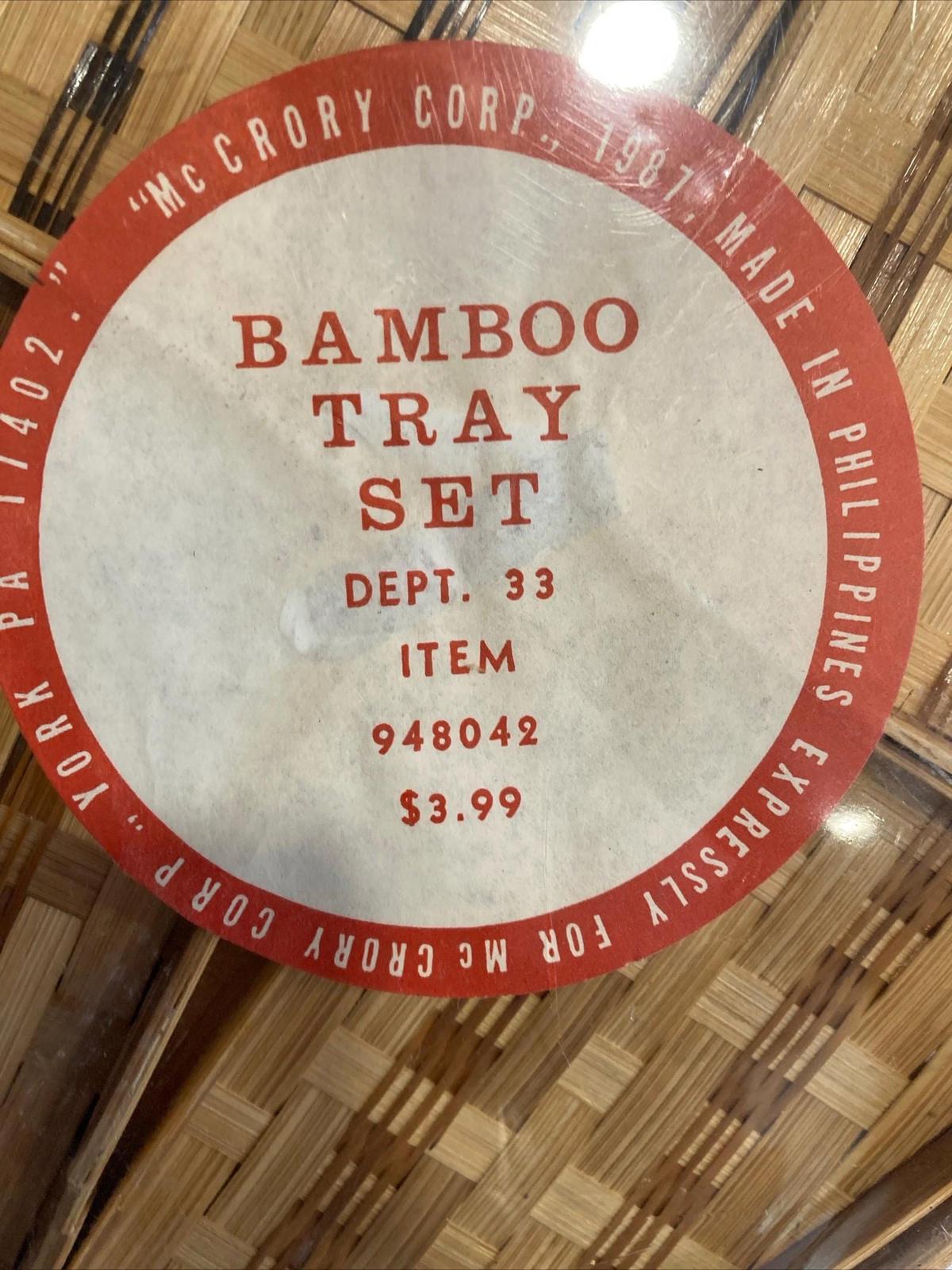Vintage Midcentury bamboo tray set in original packaging, set of 5