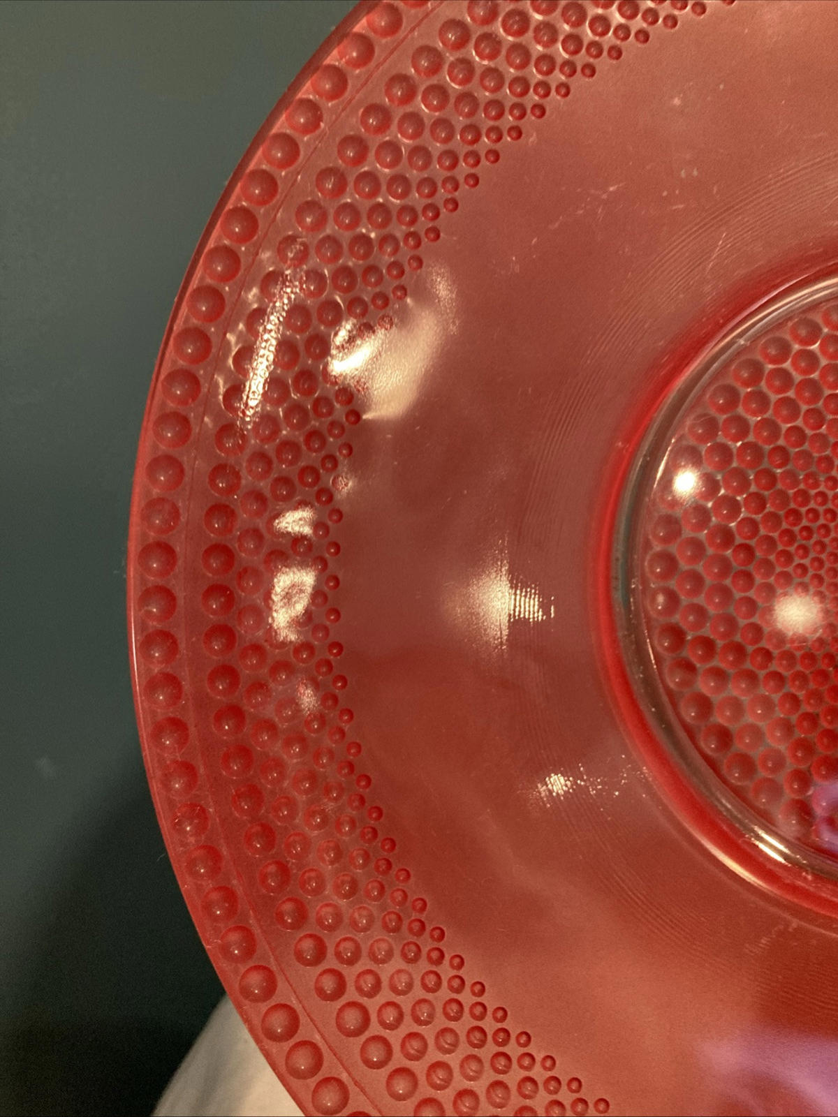 Vintage Art Deco Red Cranberry Hobnail Cake Plate – 12" Glass Serving Plate