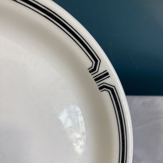 Vintage Shenango China Restaurant Ware Dinner Plate 9 Inch Black Geometric Border Anchor Hocking New Castle PA Diner China