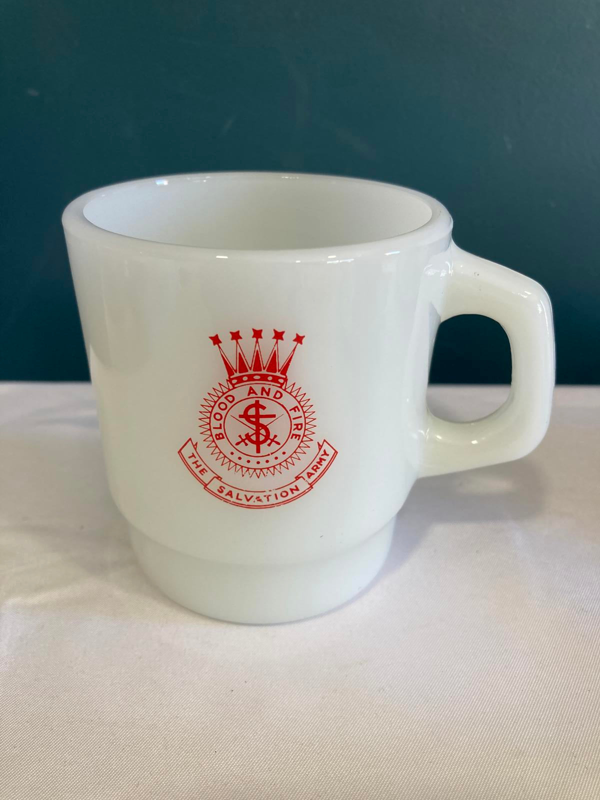 Midcentury Salvation Army Milk Glass Mug Anchor Hocking Made in USA