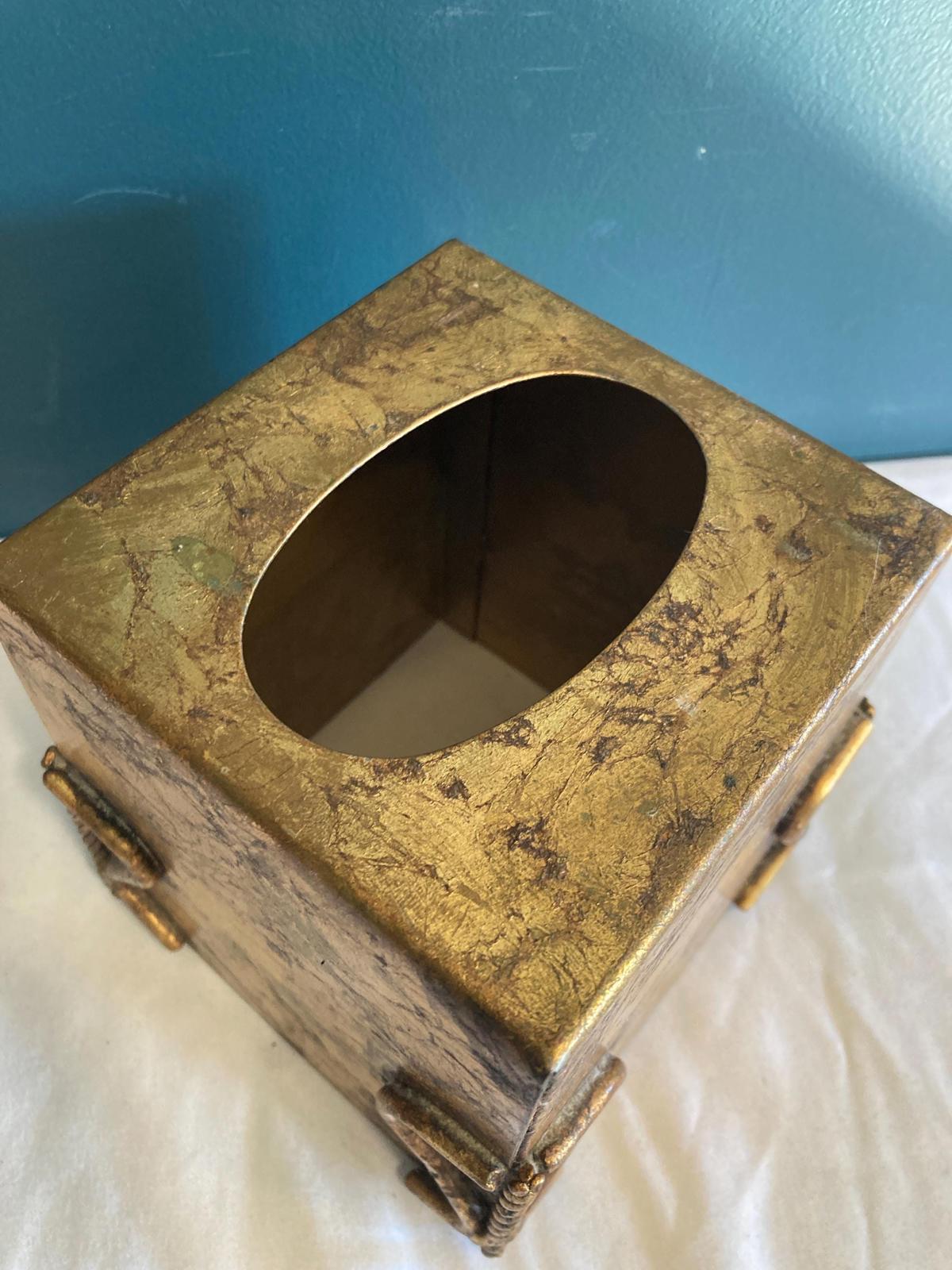 Vintage Gold Tissue Box With Twisted Metal Rope Edges