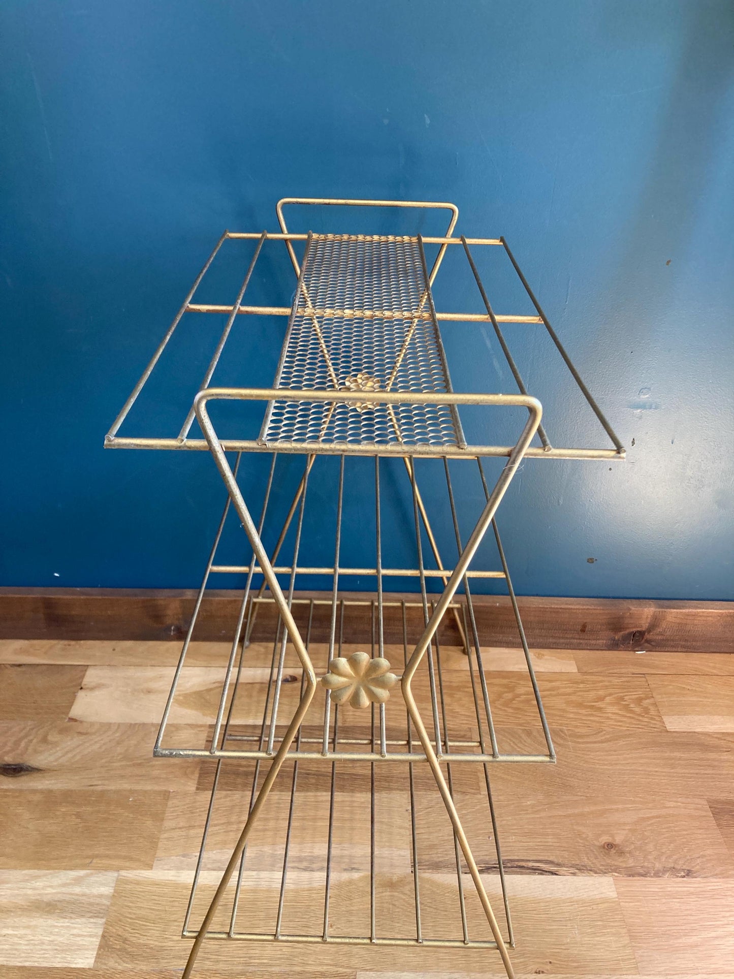 Vintage Mid Century Modern Brass Finished Plant Stand Shelf