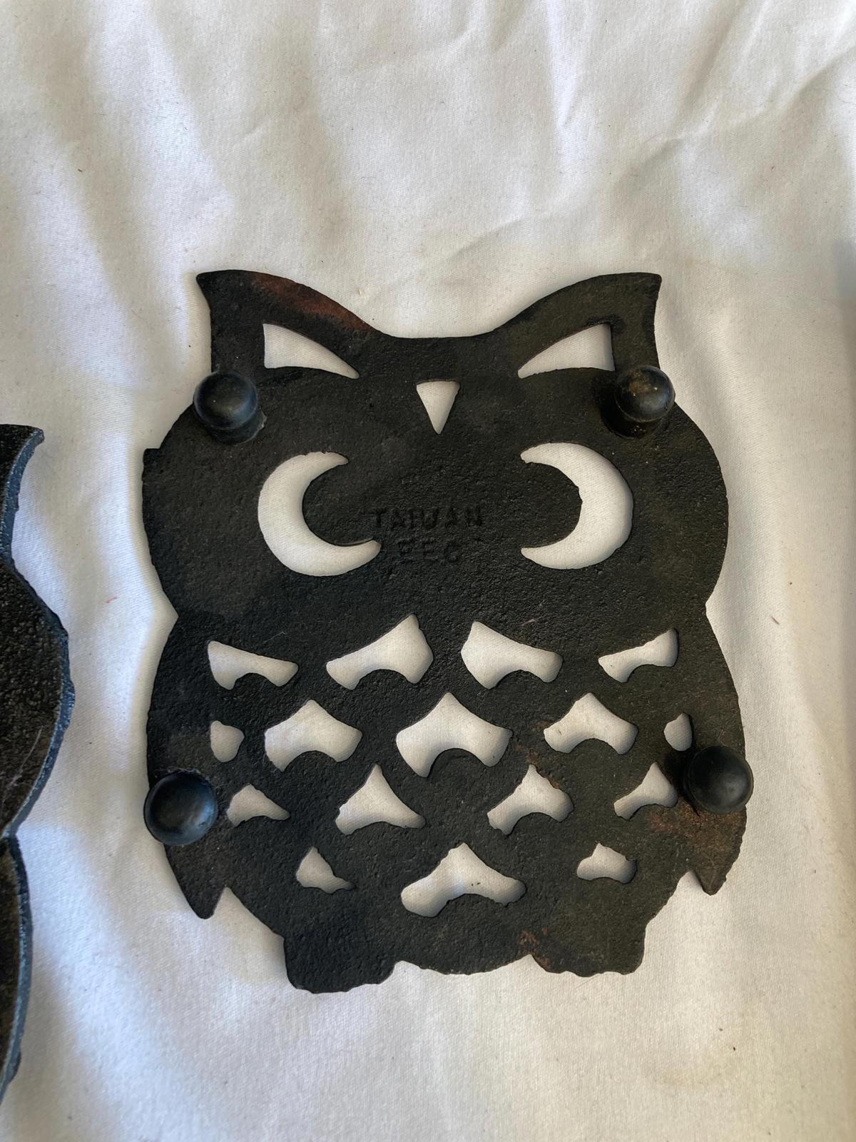 Midcentury Cast Iron Owl Trivets