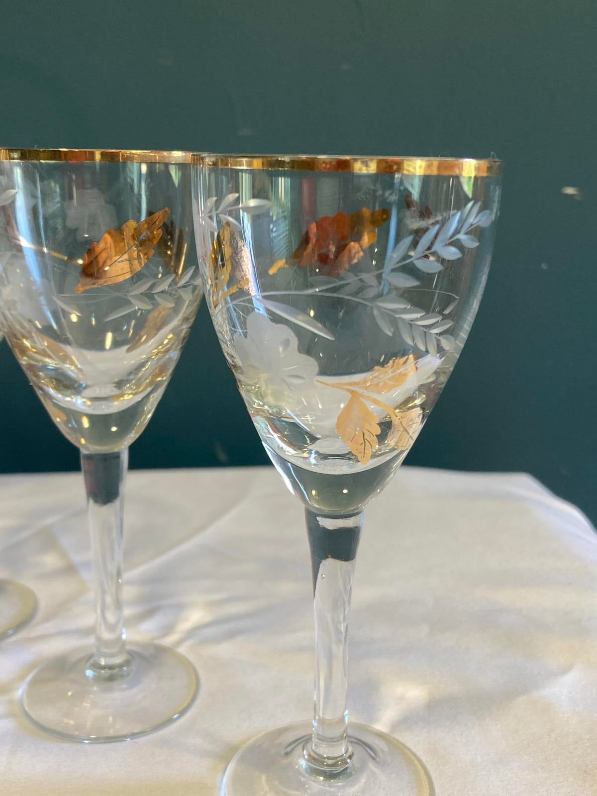 Toscany Gold Leaf Wine Glasses & Pitcher Set – 7 Pc Vintage Finds