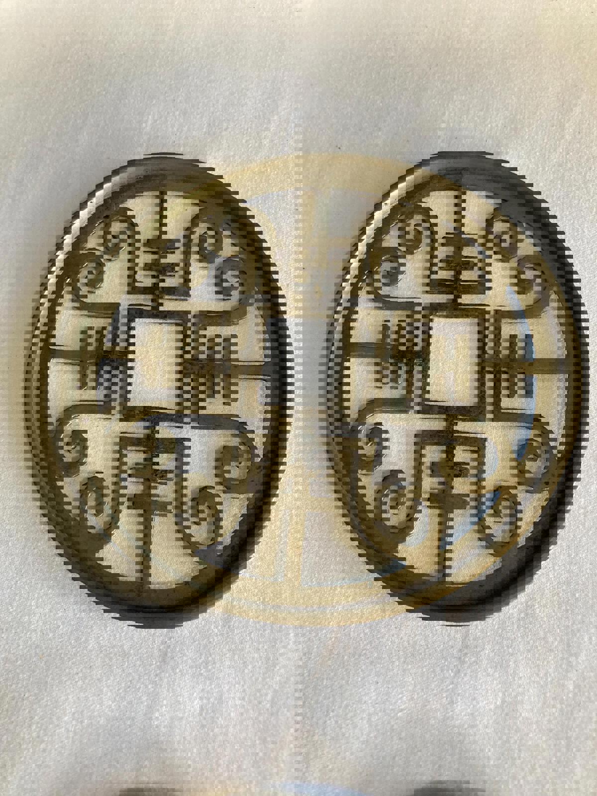 Vintage Set of 2 Solid Brass Asian Trivets