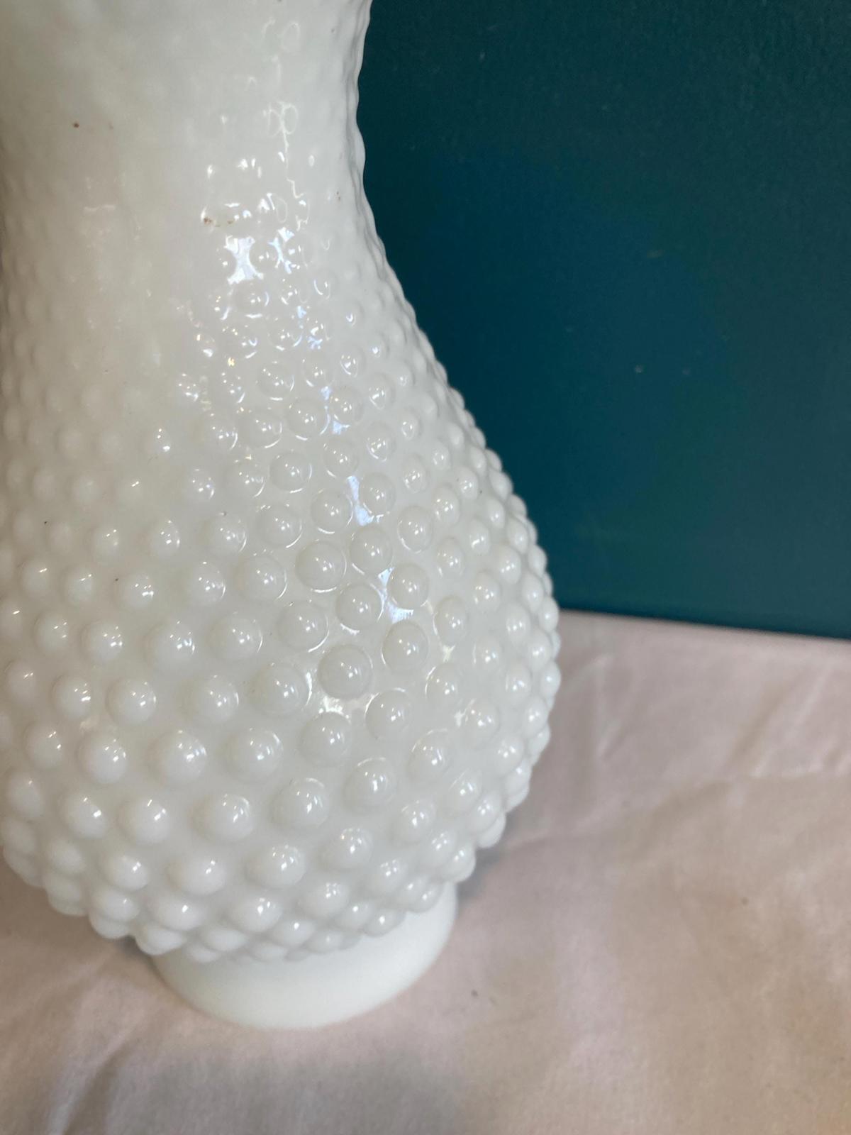 Antique Hobnail Milk Glass hurricane Fluted Sconce
