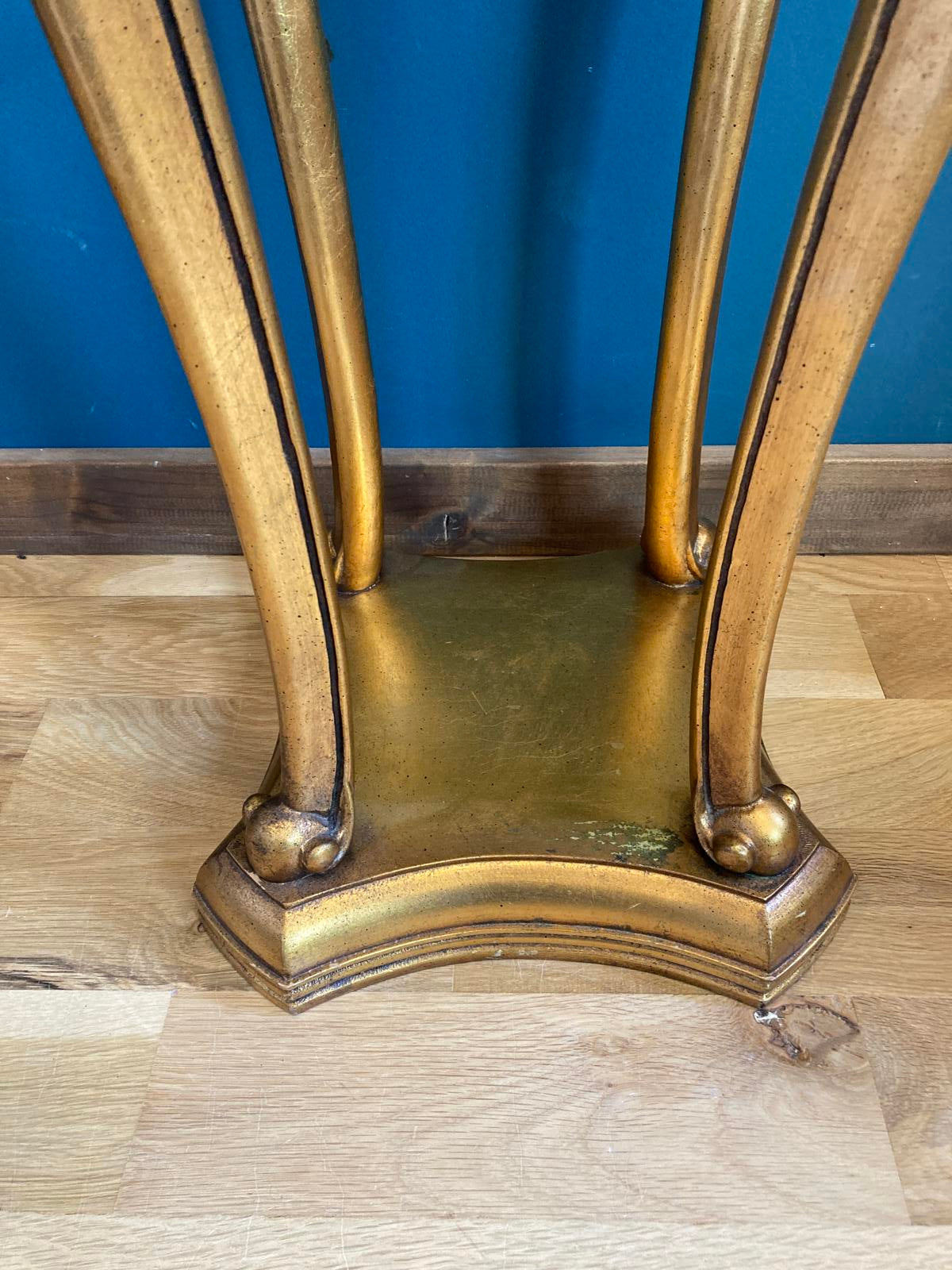 Vintage Giltwood Gold Pedestal Table with White Marble Top