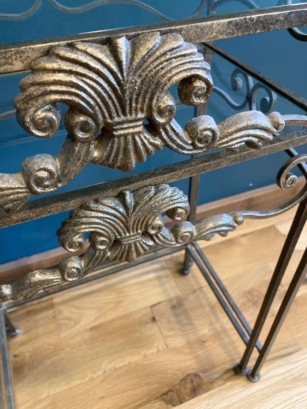 Vintage Wrought Iron Nesting Tables with Glass Tops – Hollywood Regency,Set of 2