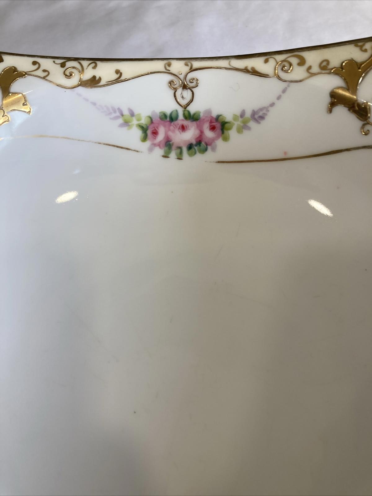 Antique Nippon Dish Bowl with Hand Painted Roses and Gold Details