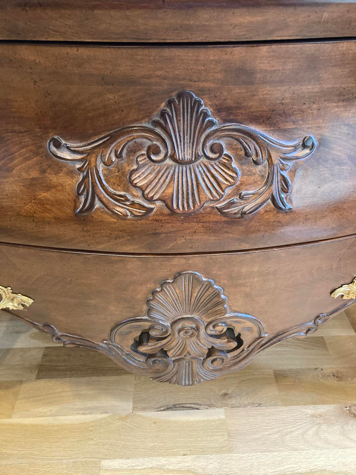 Vintage Italian Carved Wood Bombe Dresser with Marble Top