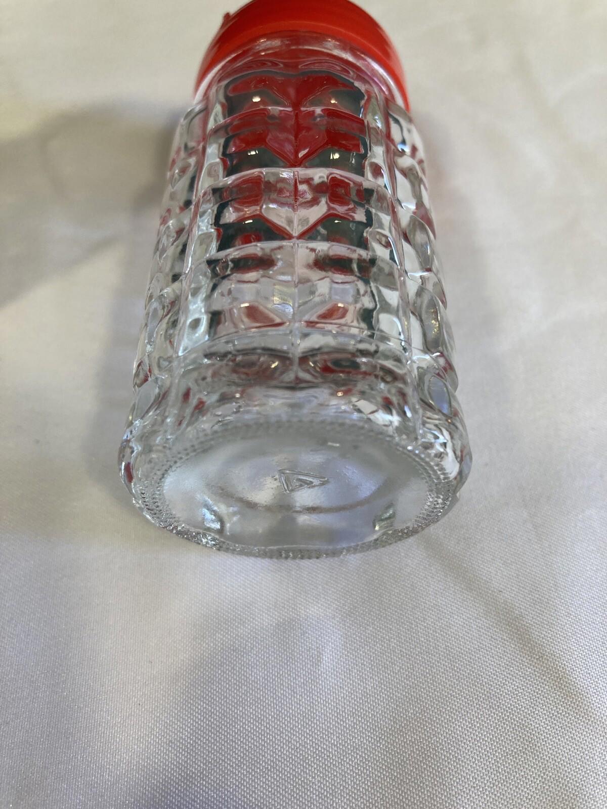Vintage 1960s Quilted Glass Salt & Pepper Shakers with Red Plastic Lids