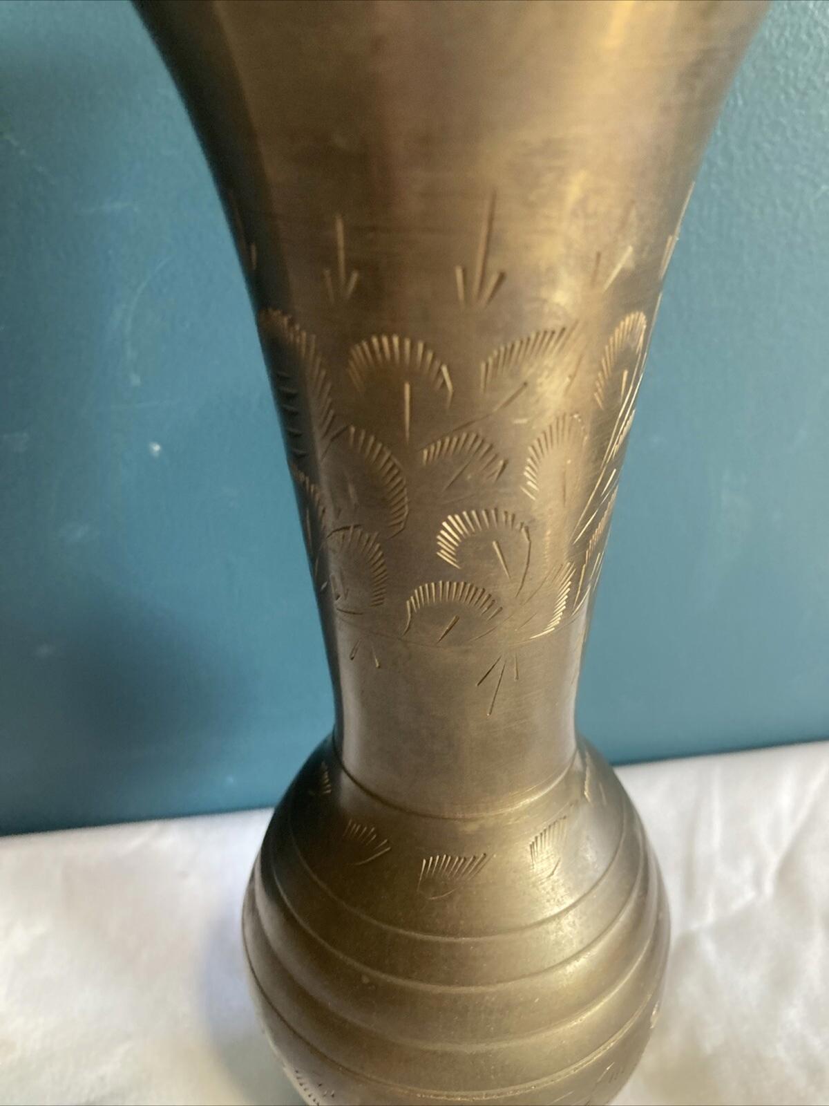 Vintage Etched Solid Brass Vase