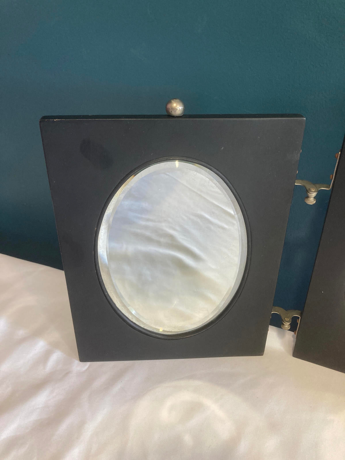 Art Deco Folding Triple Mirror With Black Frame