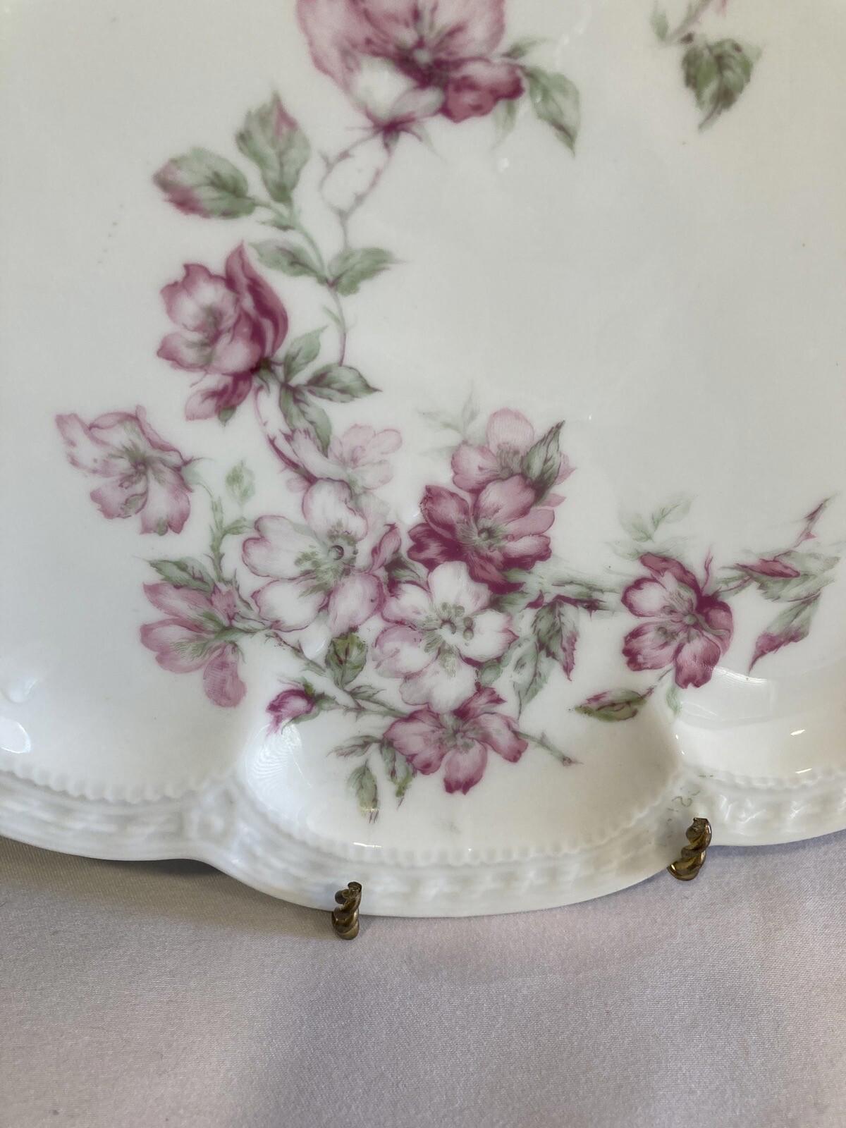 Haviland & Co Limoges France Oval Platter – Pink Floral Gilt 10.5”