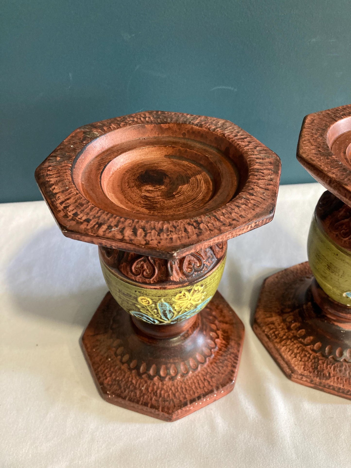 Vintage Hand Painted Ceramic Floral Candleholders