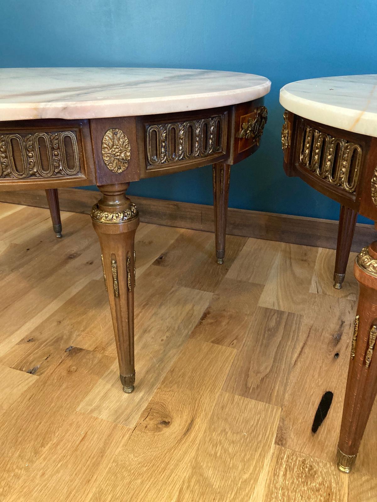 Antique Spanish Marble Topped 31.5" Round Side Table With Ornate Brass Accents