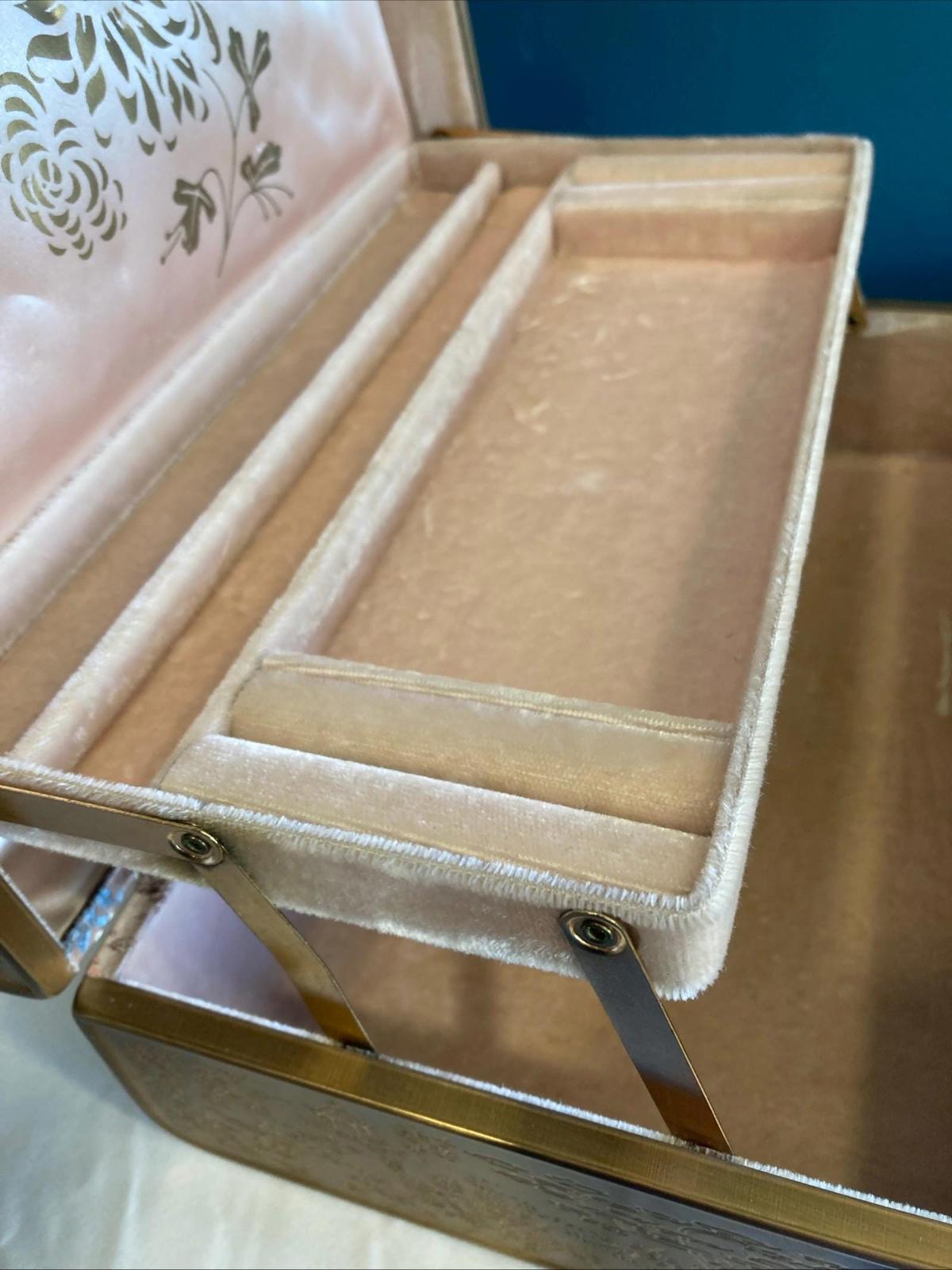 2-Tier Vintage Farrington Jewelry Box | Silk Floral Exterior & Embossed Gold Sides | Vintage Finds