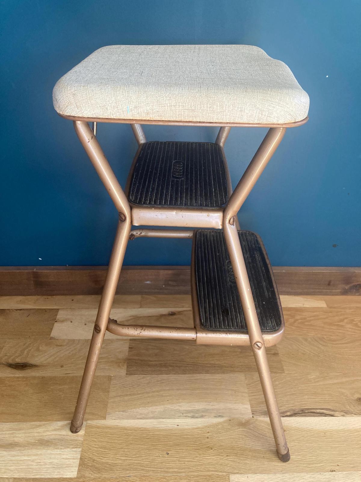Vintage Cosco Flip Top Step Stool Chair Gold with Vinyl Seat