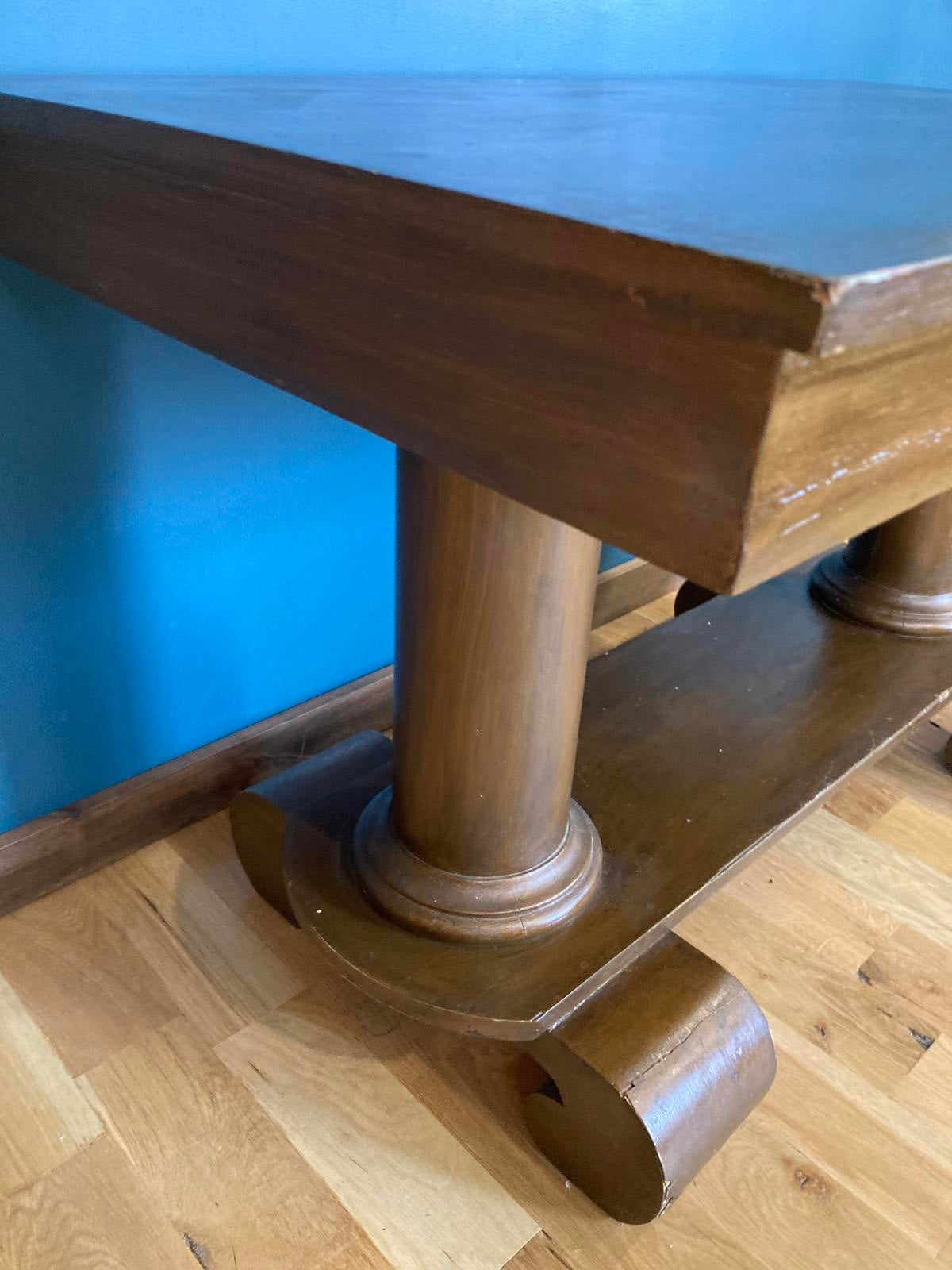 Vintage Art Deco Console Table with Scroll Feet and Drawer – Solid Wood