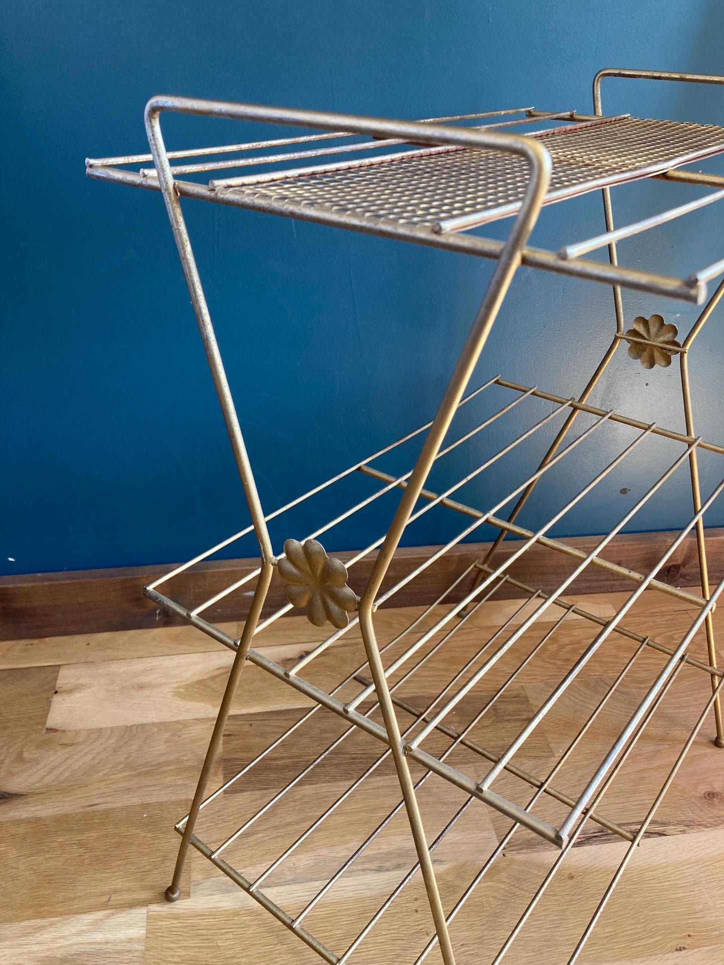 Vintage Mid Century Modern Brass Finished Plant Stand Shelf