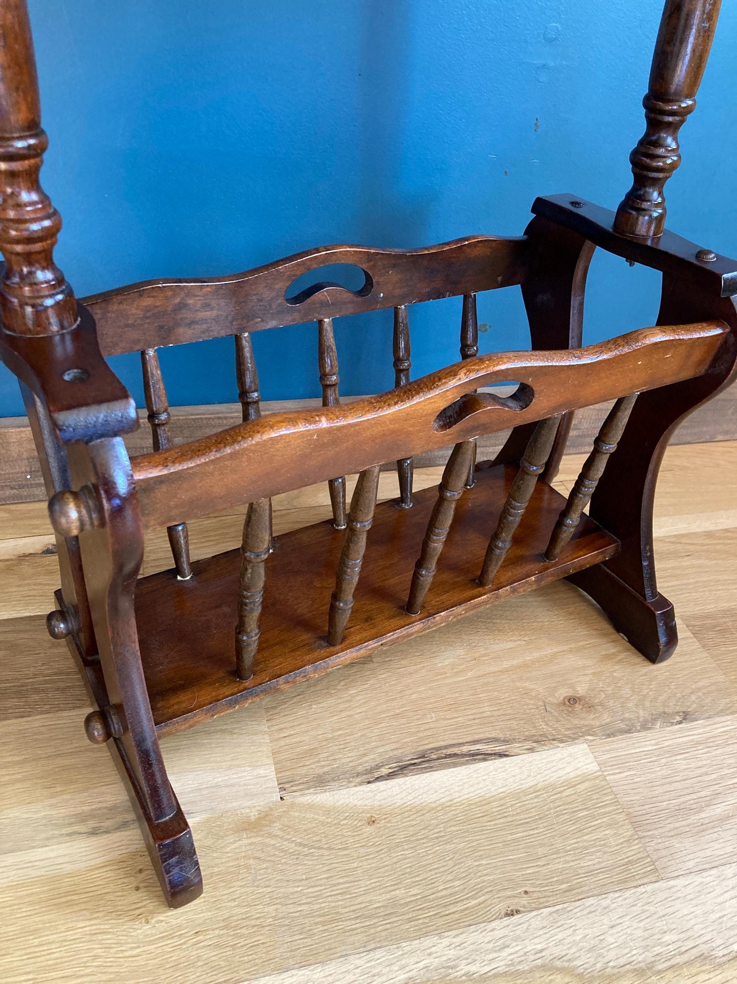 Vintage MCM Wood Side Table With Magazine Rack