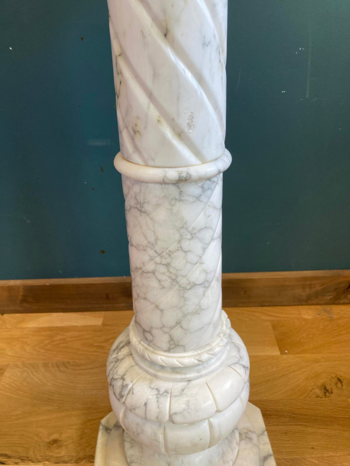 White Italian Marble Pedestal Stand with Twisted Column
