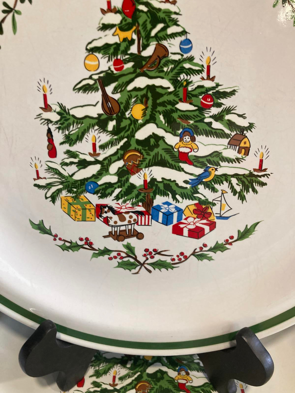 Vintage Stoneware Christmas Tree Plates by Montgomery Ward, Set of 12