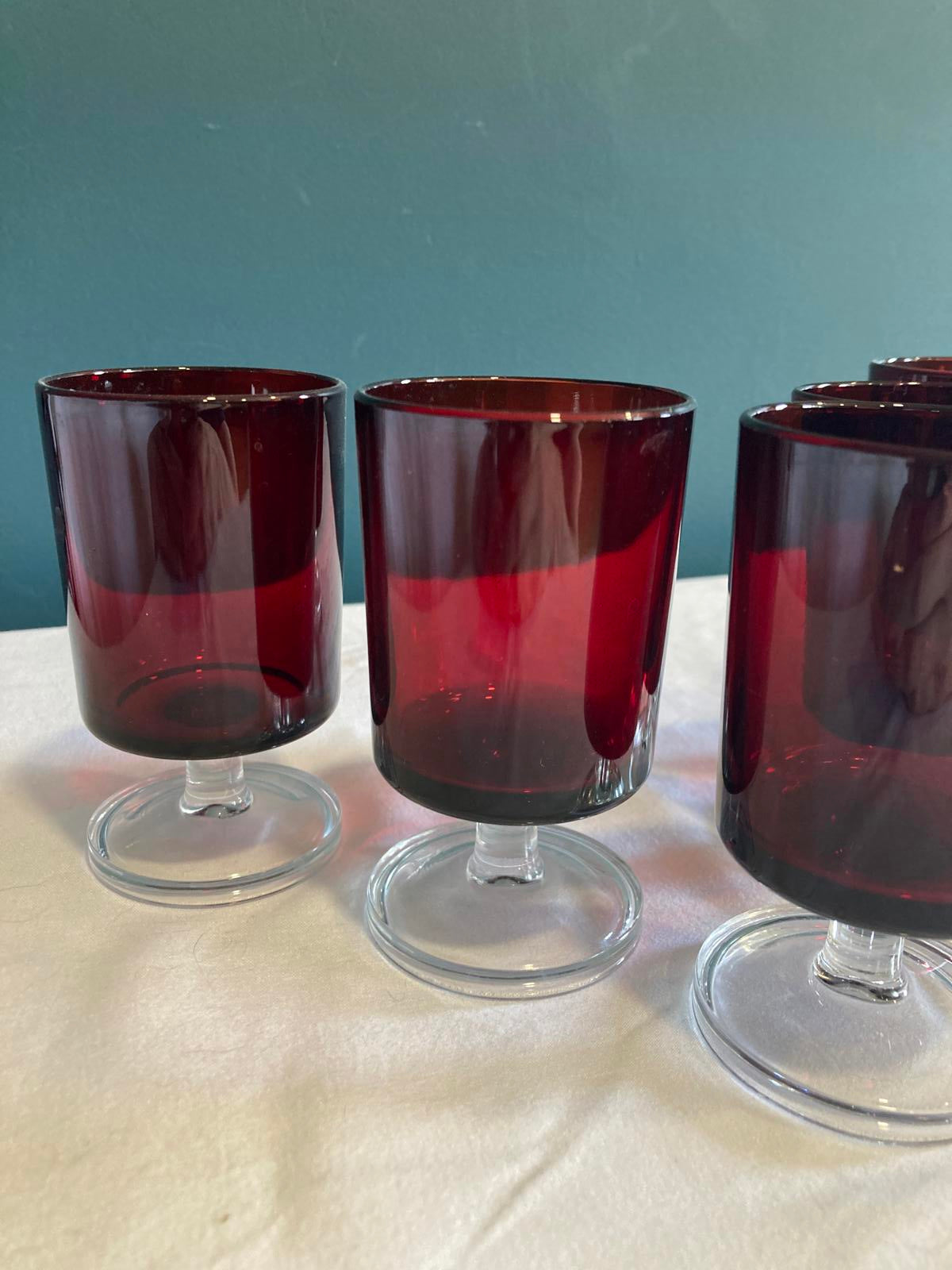 Vintage Red with Clear Stem Luminarc French Stemware Set of 5