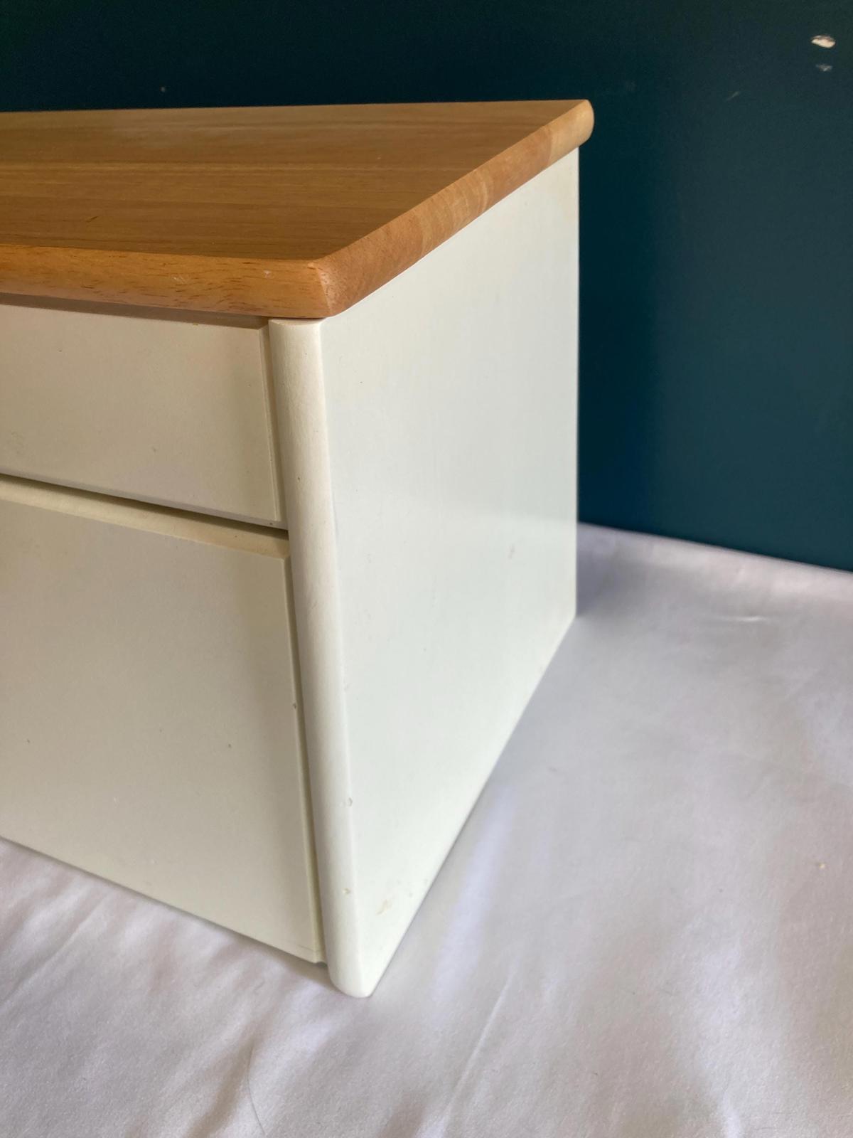 Vintage White Wooden Bread Box with Lift Up Top