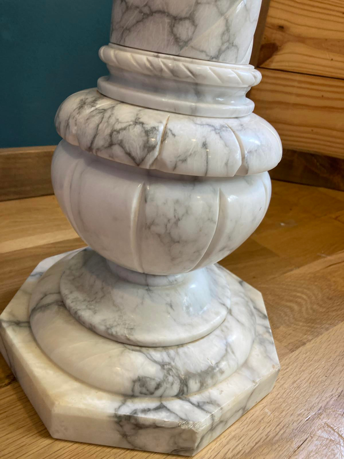 White Italian Marble Pedestal Stand with Twisted Column