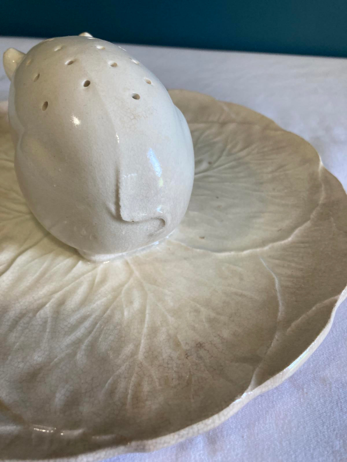Vintage Ceramic Pig Canapé Holder on Leaf Dish