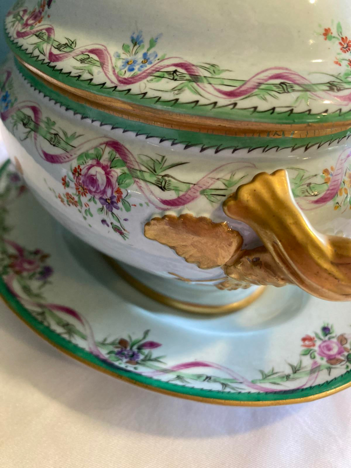 Mottahedeh Covered Tureen with Underplate and Gold Handles