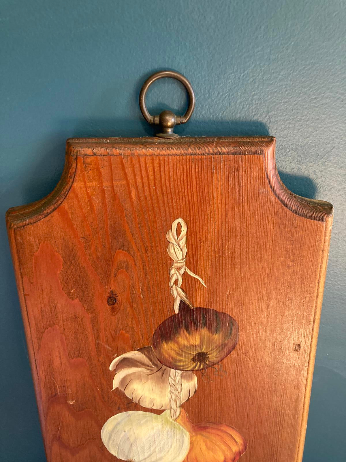 Vintage Midcentury Painted Wood Wall Hanging With Onions and Garlic
