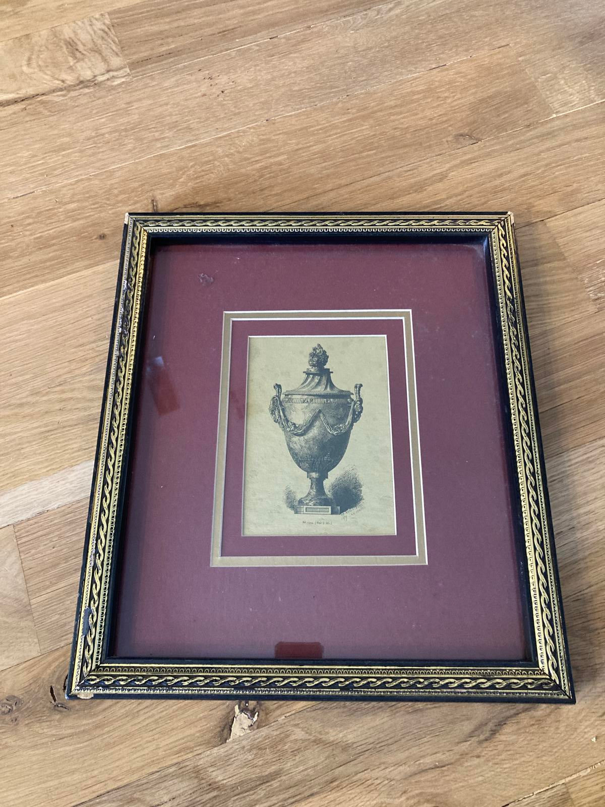 Vintage Framed Urn Prints Artwork, Set of 2