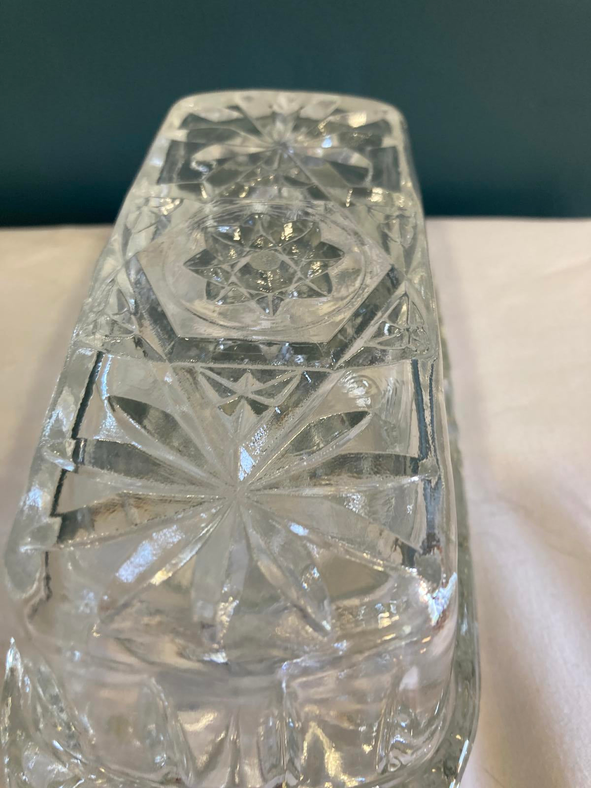 Vintage Pressed Glass Butter Dish with Starburst Design