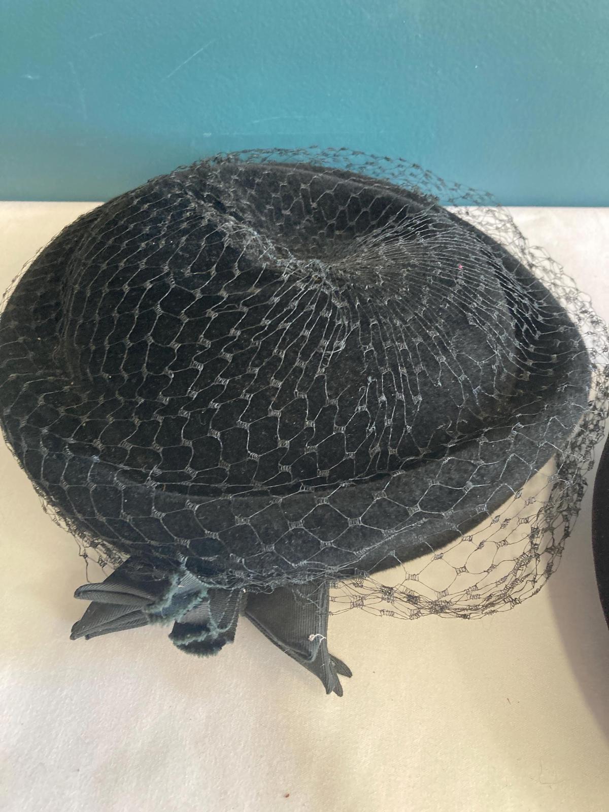 Vintage Black Women's Hats Velour, Silk with veil, set of 3