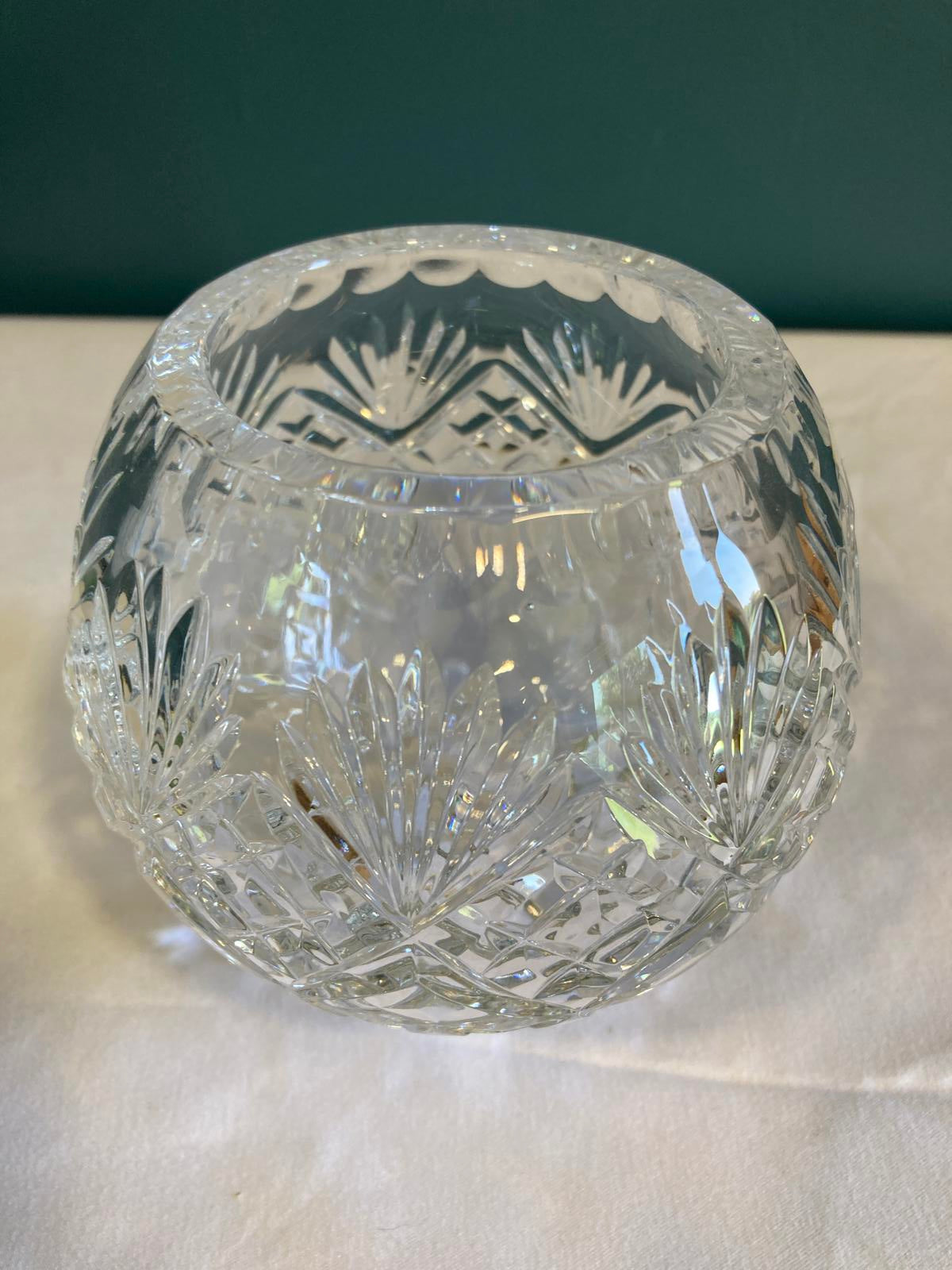 Vintage Cut Glass Footed Bowl – Starburst & Diamond Pattern